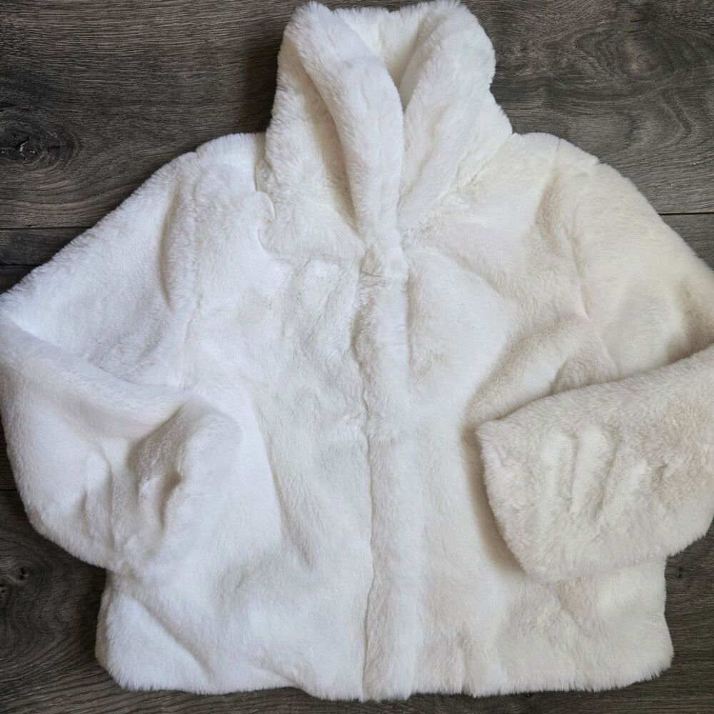 The Children's Place Girls 4T White Faux Fur Coat Jacket Winter Formal Holiday